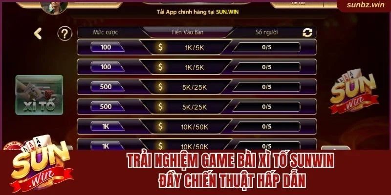 Trải nghiệm game bài xì tố Sunwin đầy chiến thuật hấp dẫn